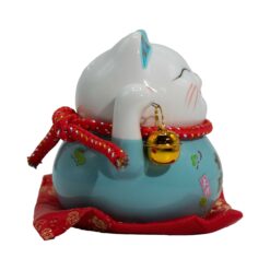 Alternative view of Ceramic Money Cat Bank - Blue on Cushion