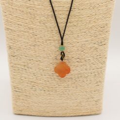 Alternative view of Cord Necklace Gemstone Pendant - Red Jade Clover