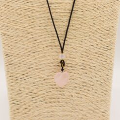 Alternative view of Cord Necklace Gemstone Pendant - Rose Quartz Heart