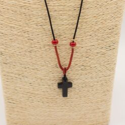 Alternative view of Cord Necklace Gemstone Pendant - Black Agate Cross